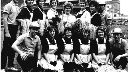 Bottom Row: Blair Jury, Ingot; Bonnie Robinson, Bonnie Laird, Jean Craig, Jay Ann Harris, Ken Kanzleiter, Ingot.  Upper Row:  Roger Hunt, Ingot; Arlene Wooley, Judy Byers, Linda Walters, Co-Captain; Carol Sematic, Steeler Strutter; Eleanor Lineman, Co-Captain; Harriet Sago, Tom Boyer, Ingot.