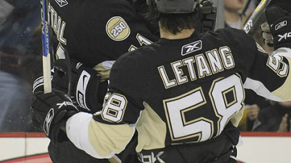 Evgeni Malkin celebrates after scoring in the second period against the Bruins at the Mellon Arena. (12/23/2007)