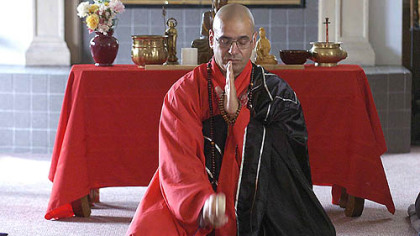 Rebecca Droke/Post-Gazette
The Venerable Shih Ying-Fa from the Cloud Water Temple in Cleveland leads those gathered for the Mountain Wind Zen Meditation retreat through exercises.
