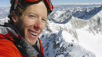 Aron Ralston is seen in this undated self-portrait from the top of a mountain.