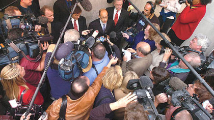 Attorney Eric Rothschild addresses the media outside the federal courthouse in Harrisburg on Nov. 4, 2005, following closing arguments in the landmark federal trial over whether a school board intended to promote religion when it included "intelligent design" in a high school biology curriculum. The case, which took place in Dover, York County, is the focus of tonight's "NOVA" on PBS.