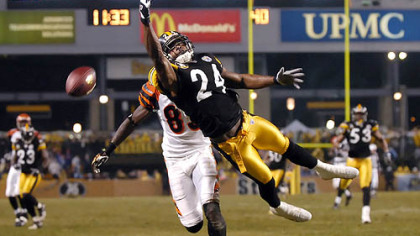 Cornerback Ike Taylor defends on a pass intended for Bengals wide receiver Chad Johnson. (vs. Bengals 12/02/2007)