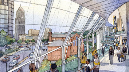 The view of Downtown from the arena's interior.