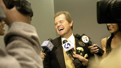 Former Steeler Gary Anderson talks to the media at the Steelers 75th Season Gala at the David L. Lawrence Convention Center.