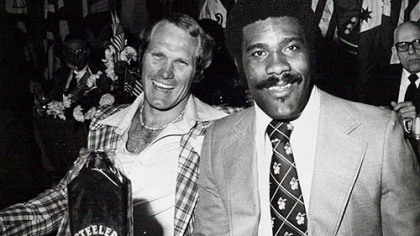 Tonight's game isn't just about 2007, but about the first 74 years of the Steelers' franchise as the 75th anniversary team will be honored at halftime. Among those on the team: Terry Bradshaw, left, and Joe Greene -- two Steelers icons -- seen here during the team's 1970s heyday.