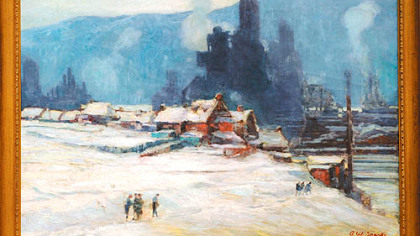 The Carrie Furnaces in Rankin on a chilly winter's day in 1912, painted by Arthur Watson Sparks.