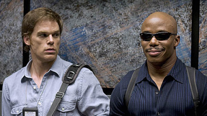 Michael C. Hall as Dexter and Erik King as Sgt. Doakes before everything exploded on "Dexter."