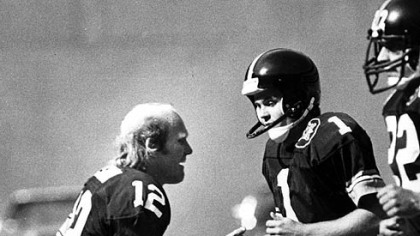 Steelers Terry Bradshaw, Gary Anderson, Rick Woods, 1982.
