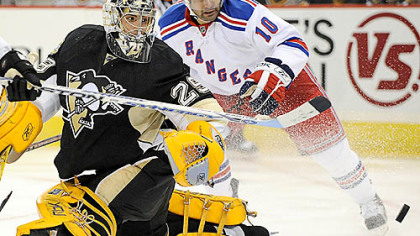 Marc-Andre Fleury makes one of his 36 saves last night.
