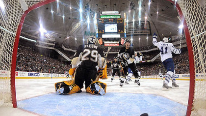   Leafs Jiri Tlusty celebrates after he scores in the third period.