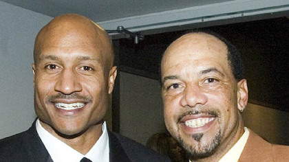 Former Steelers Carnell Lake and Louis Lipps, right, at the Steelers 75th Season Gala at the David L. Lawrence Convention Center.