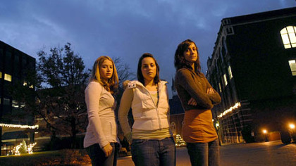 Duquesne students, from left, Lyndsie Schantz of Lower Burrell, Natalie Sciulli of Crafton and Cara Spencer of Greensburg spearheaded a project writing letters and speaking to serial killer Keith Hunter Jesperson.
