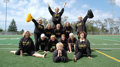 Some of the members of the Steelerettes assembled in formation at last month's reunion. From left, front row: Denise Hughes, Dianne Rossini and Diane Zinkham; second row: Pat Simon, Lynn Moran, Jeanne Rattigan and Norreen Modery; third row: Lani Fritz, Barbara Kruze, Donna Yoko, Bonnie Galla and Loretta Candelore. On top is Mary Ann Barrington.